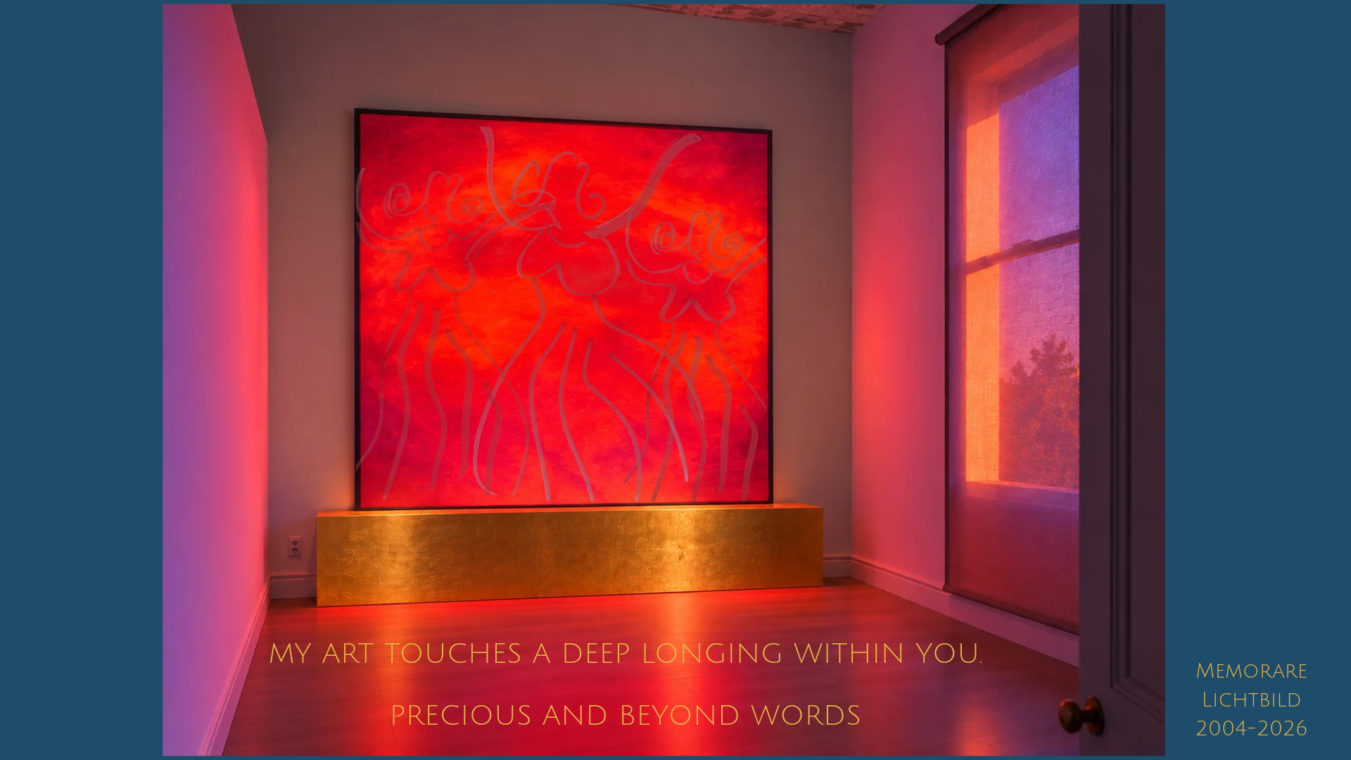 Ja — jetzt die englischen Alternativtexte, Bild für Bild. 👑🇬🇧 Alternativtext 1 – Memorare Artwork “Memorare” by Annette Blandinières in an interior. Text: “My art touches a deep longing within you. Precious and beyond words.”