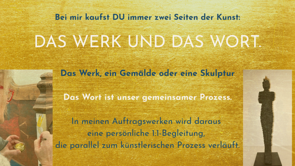 Künstlerin bei der Arbeit mit Gold und Skulptur – Werk und Wort als gemeinsamer Prozess beim Kunstkauf.